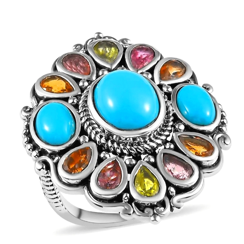 560ctw Artisan Crafted Sleeping Beauty Turquoise Multi-Tourmaline Ring S925 599$